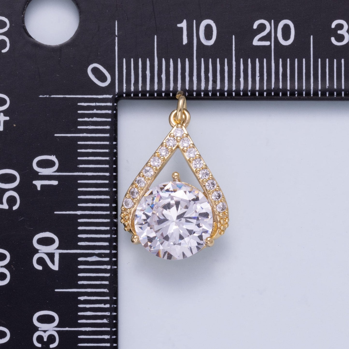 16k Gold Filled CZ Solitaire Round Cluster Charm Drop Pendant for Jewelry Making Supplies DIY Custom Wedding Bridal Necklace | CHARMS-01267