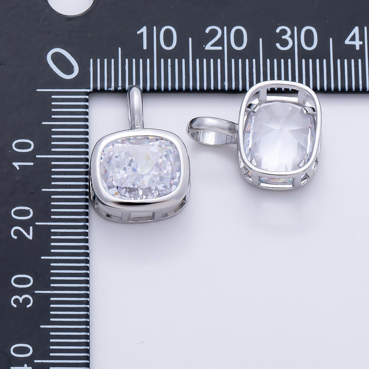 16K Gold Filled 19.5mm Baguette CZ Rounded Bezel Solitaire Pendant in Gold/Silver Square Cushion Cut Diamond Necklace Supply | Charms-01270