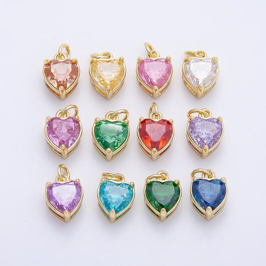16K Gold Filled 12mm Birthstone CZ Heart Charm Gemstone Drop for DIY Necklace Bracelet Jewelry Supplies for Birthday Gift | Charms-01184