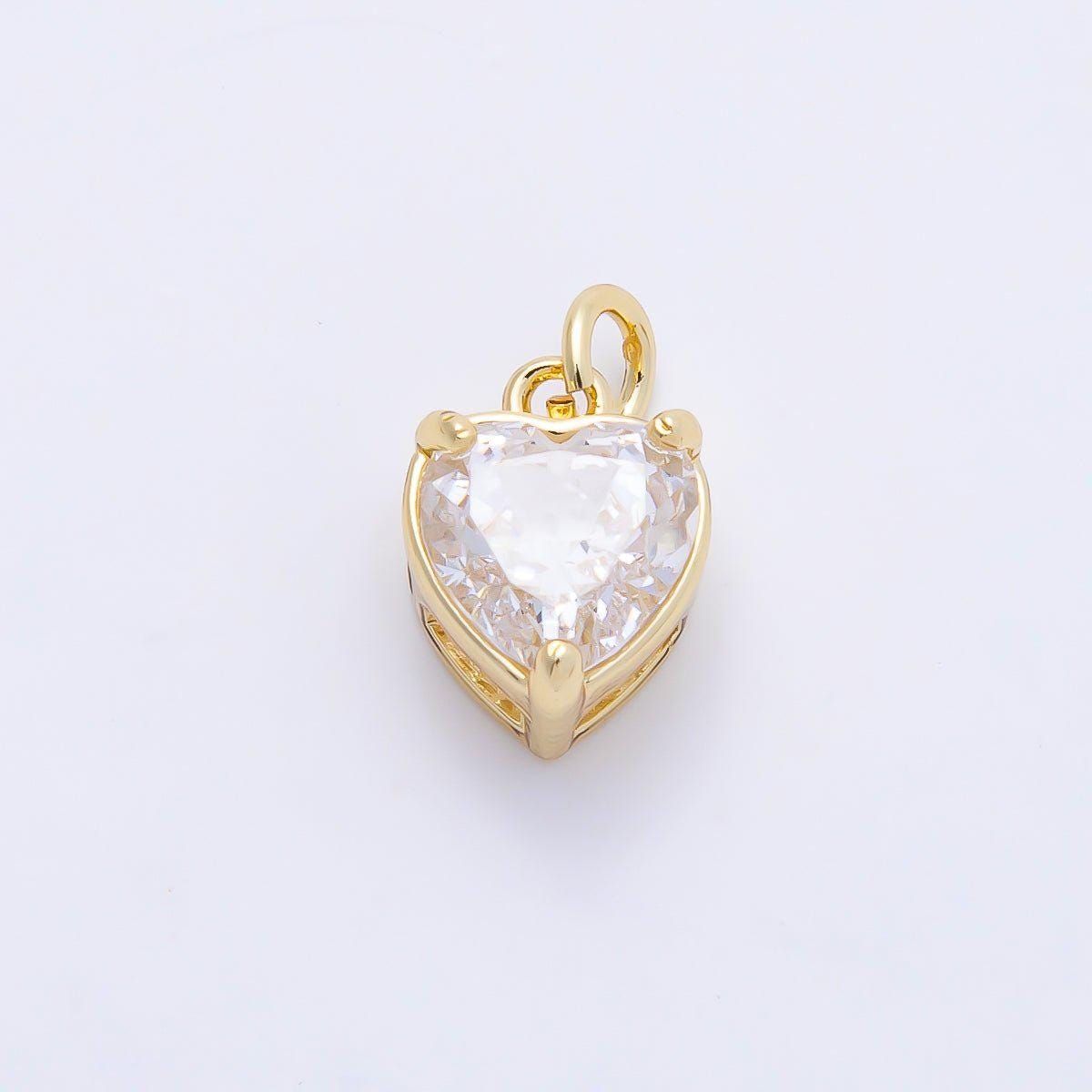 16K Gold Filled 12mm Birthstone CZ Heart Charm Gemstone Drop for DIY Necklace Bracelet Jewelry Supplies for Birthday Gift | Charms-01184