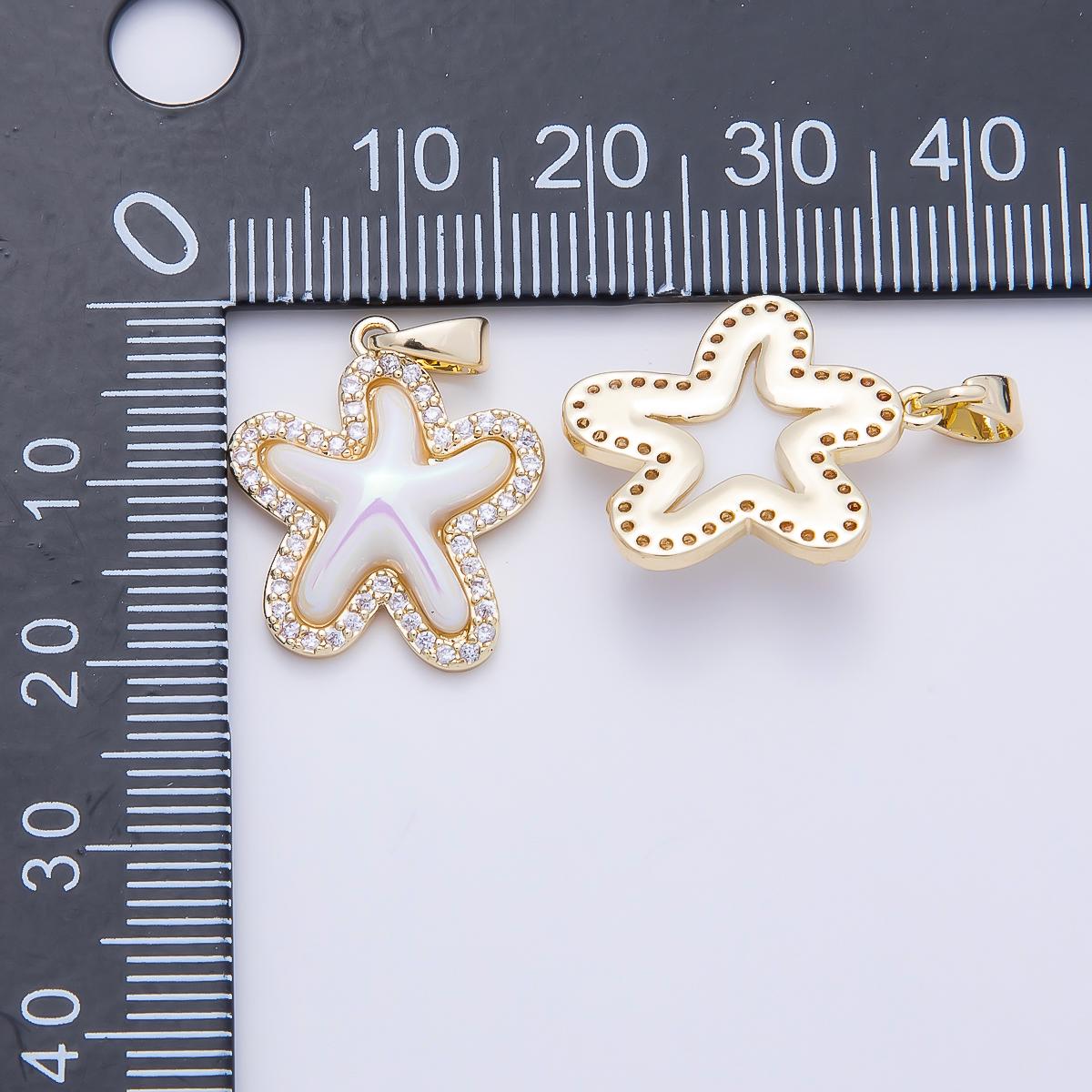 16K Gold Filled 20mm White Micro Paved CZ Celestial Starfish Charm in Gold & Silver Layered Sea Life Charm for DIY Beach | Charms-01205