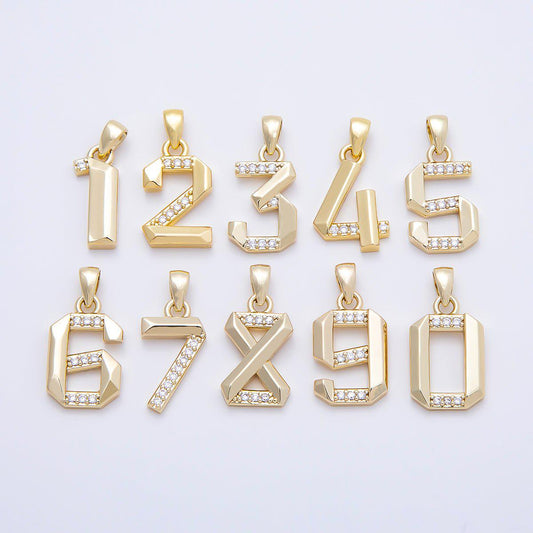 16K Gold Filled 16mm Micro Paved CZ Edged Geometric Number Numerology Charm Personalized Monogram Necklace Jewelry Supply | Charms-01217