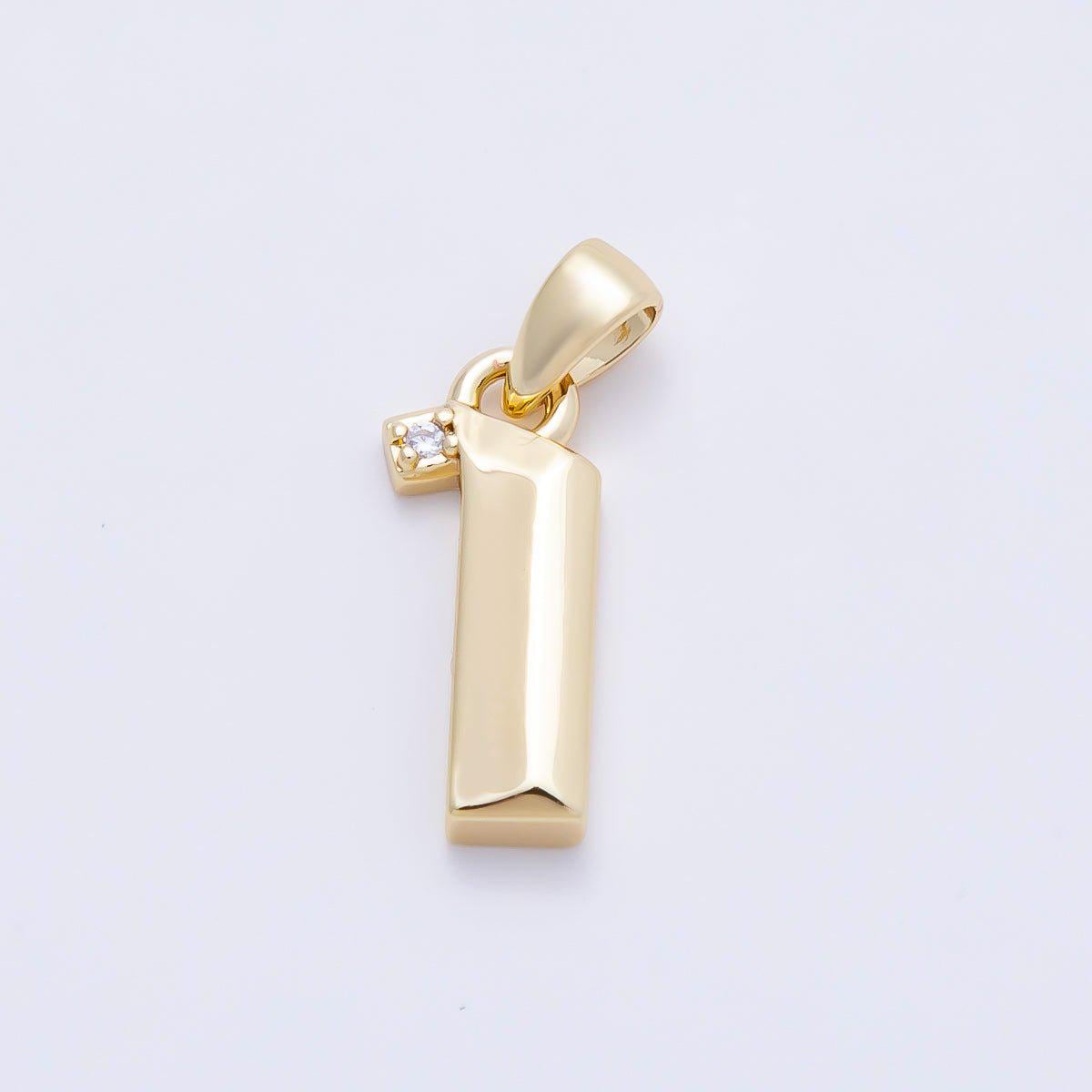 16K Gold Filled 16mm Micro Paved CZ Edged Geometric Number Numerology Charm Personalized Monogram Necklace Jewelry Supply | Charms-01217