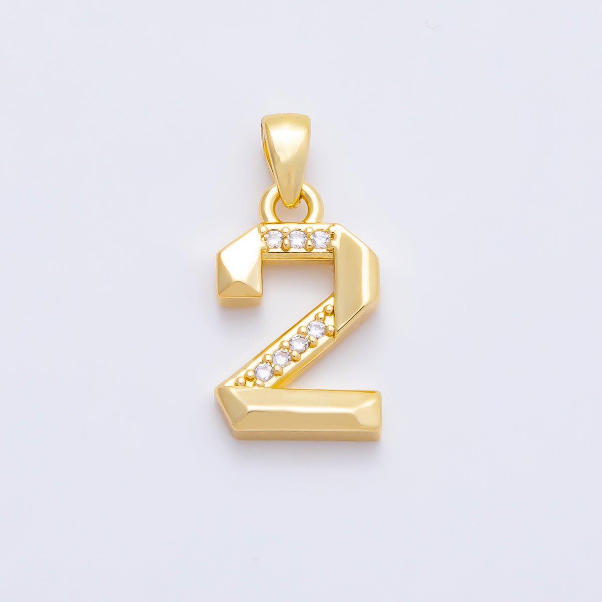 16K Gold Filled 16mm Micro Paved CZ Edged Geometric Number Numerology Charm Personalized Monogram Necklace Jewelry Supply | Charms-01217