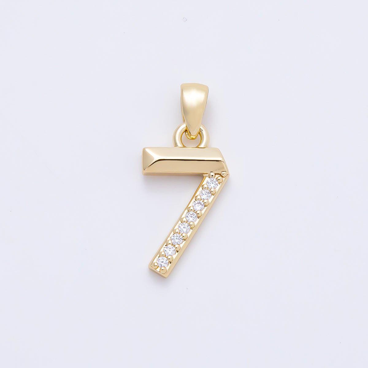 16K Gold Filled 16mm Micro Paved CZ Edged Geometric Number Numerology Charm Personalized Monogram Necklace Jewelry Supply | Charms-01217