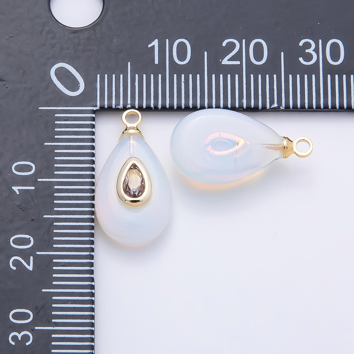 16K Gold Filled 18mm Clear CZ Embedded White Opal Gemstone Teardrop Charm Pear Shaped Pendant for DIY Necklace Jewelry | Charms-01203
