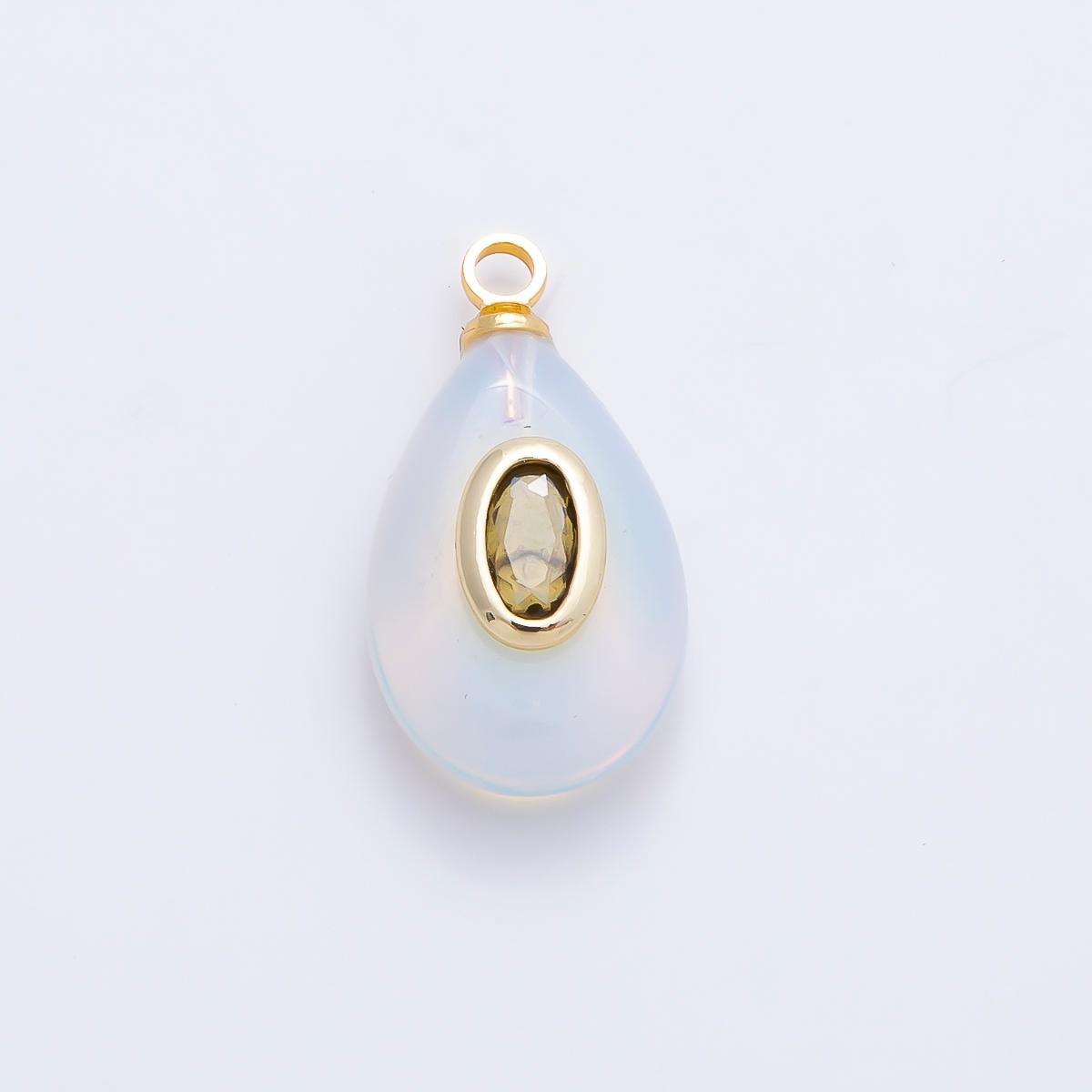 16K Gold Filled 18mm Green CZ Embedded White Opal Gemstone Teardrop Charm Pear Shape for DIY Necklace Jewelry Making Supplies | Charms-01204