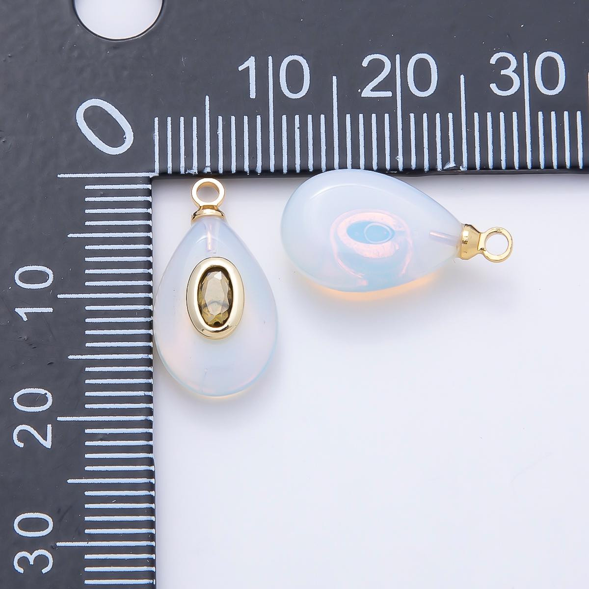 16K Gold Filled 18mm Green CZ Embedded White Opal Gemstone Teardrop Charm Pear Shape for DIY Necklace Jewelry Making Supplies | Charms-01204
