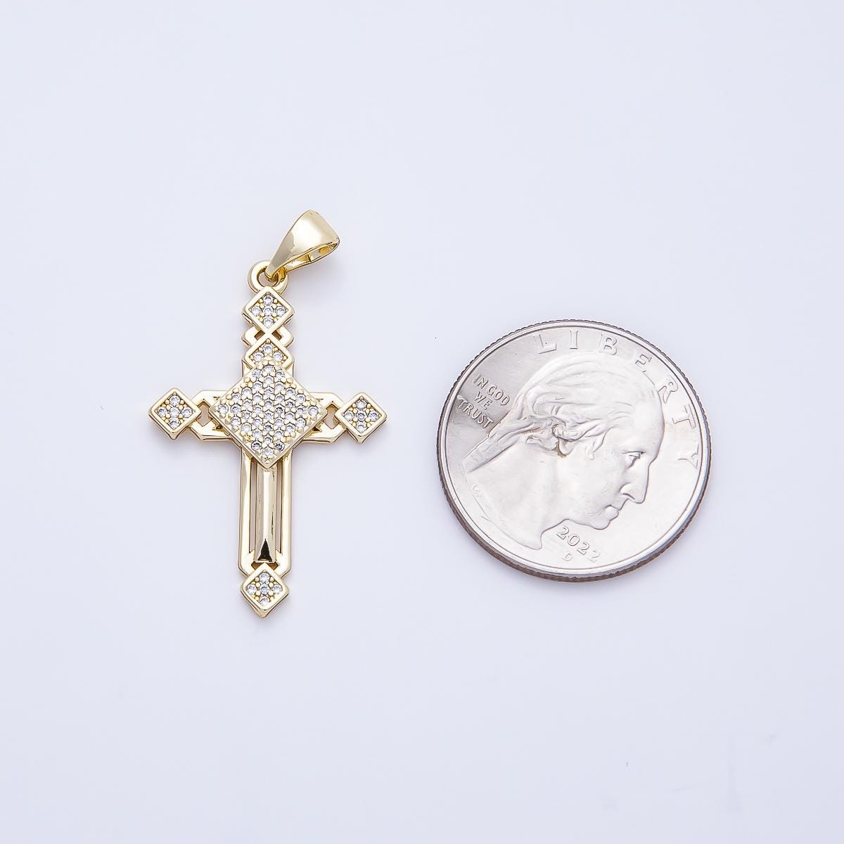 14K Gold Filled 33mm Micro Paved CZ Religious Open Cross Pendant Crucifix Charm DIY Jewelry Making Supply Confirmation Gift | Charms-01167