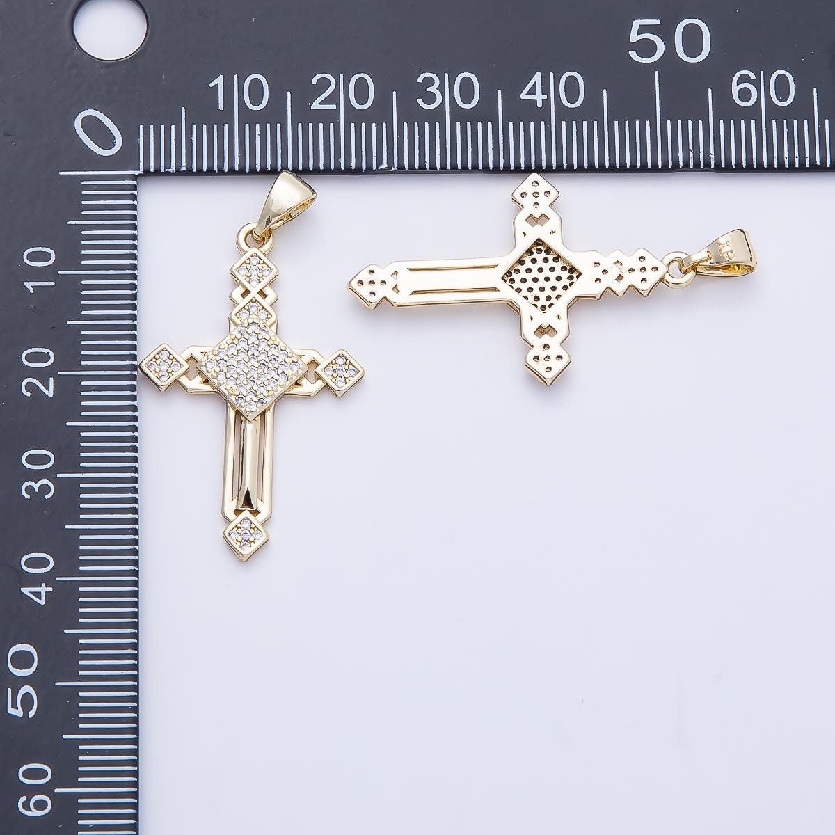 14K Gold Filled 33mm Micro Paved CZ Religious Open Cross Pendant Crucifix Charm DIY Jewelry Making Supply Confirmation Gift | Charms-01167