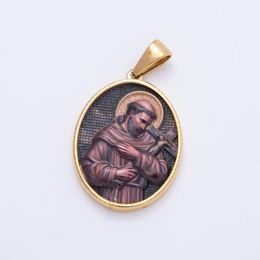 Stainless Steel 35mm Religious Saint Crucifix Cross Oval Pendant Catholic Patron Medallion DIY Baptism Necklace Gift Supply | Charms-01168