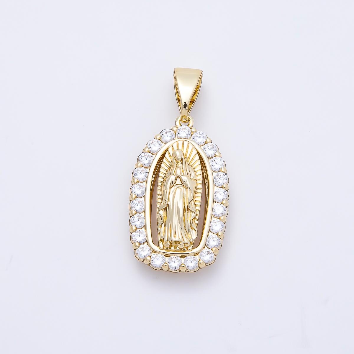 14K Gold Filled 24mm Mother Mary Micro Paved CZ Religious Pendant Virgen de Guadalupe Charm Baptism Gift DIY Jewelry Supply | Charms-01169