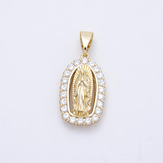 14K Gold Filled 24mm Mother Mary Micro Paved CZ Religious Pendant Virgen de Guadalupe Charm Baptism Gift DIY Jewelry Supply | Charms-01169