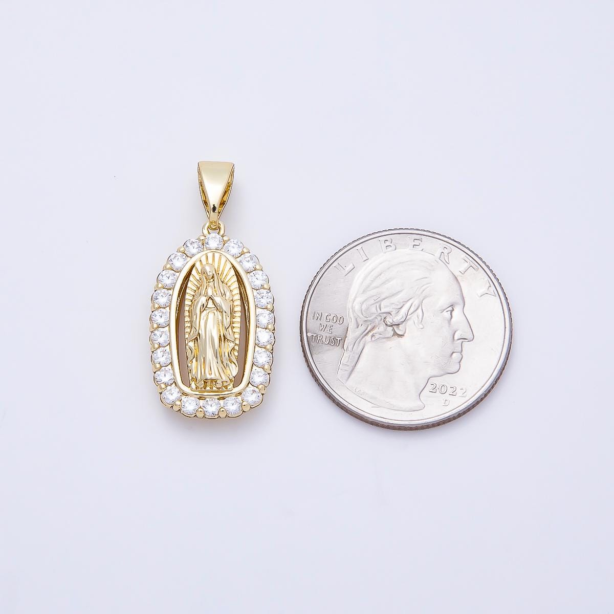 14K Gold Filled 24mm Mother Mary Micro Paved CZ Religious Pendant Virgen de Guadalupe Charm Baptism Gift DIY Jewelry Supply | Charms-01169