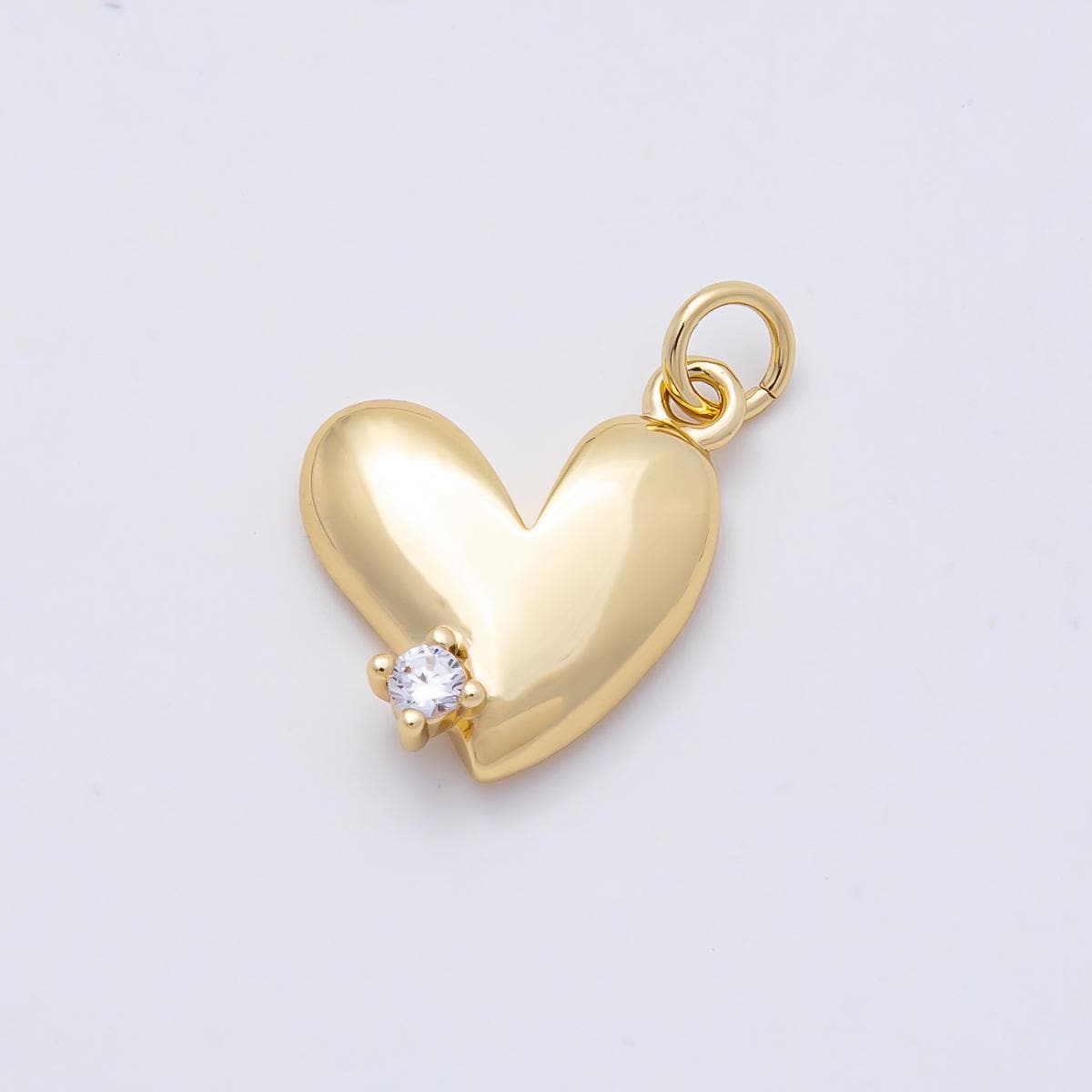 16K Gold Filled 15mm Clear CZ Heart Mini Charm Puffed Crystal Love Pendant Romantic Gift DIY Jewelry Making Supply | Charms-01171