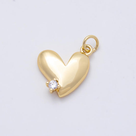 16K Gold Filled 15mm Clear CZ Heart Mini Charm Puffed Crystal Love Pendant Romantic Gift DIY Jewelry Making Supply | Charms-01171