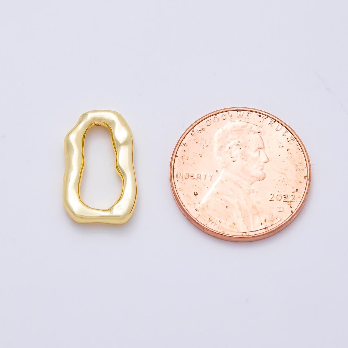 16K Gold Filled 16mm Geometric Molten Rectangle Charm Link Abstract Wavy Charm Holder DIY Necklace Making Supply | Findings-00408