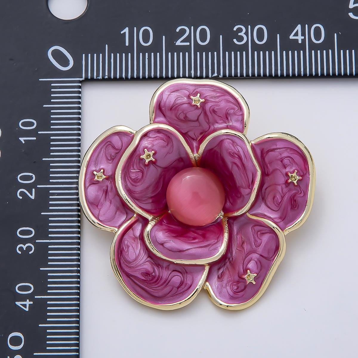 Gold 40mm Purple, White Glitter Enamel Star Flower Pin Brooch Vintage Style Jewelry Accessory for Coats Bags and Scarves | BH-150 BH-151