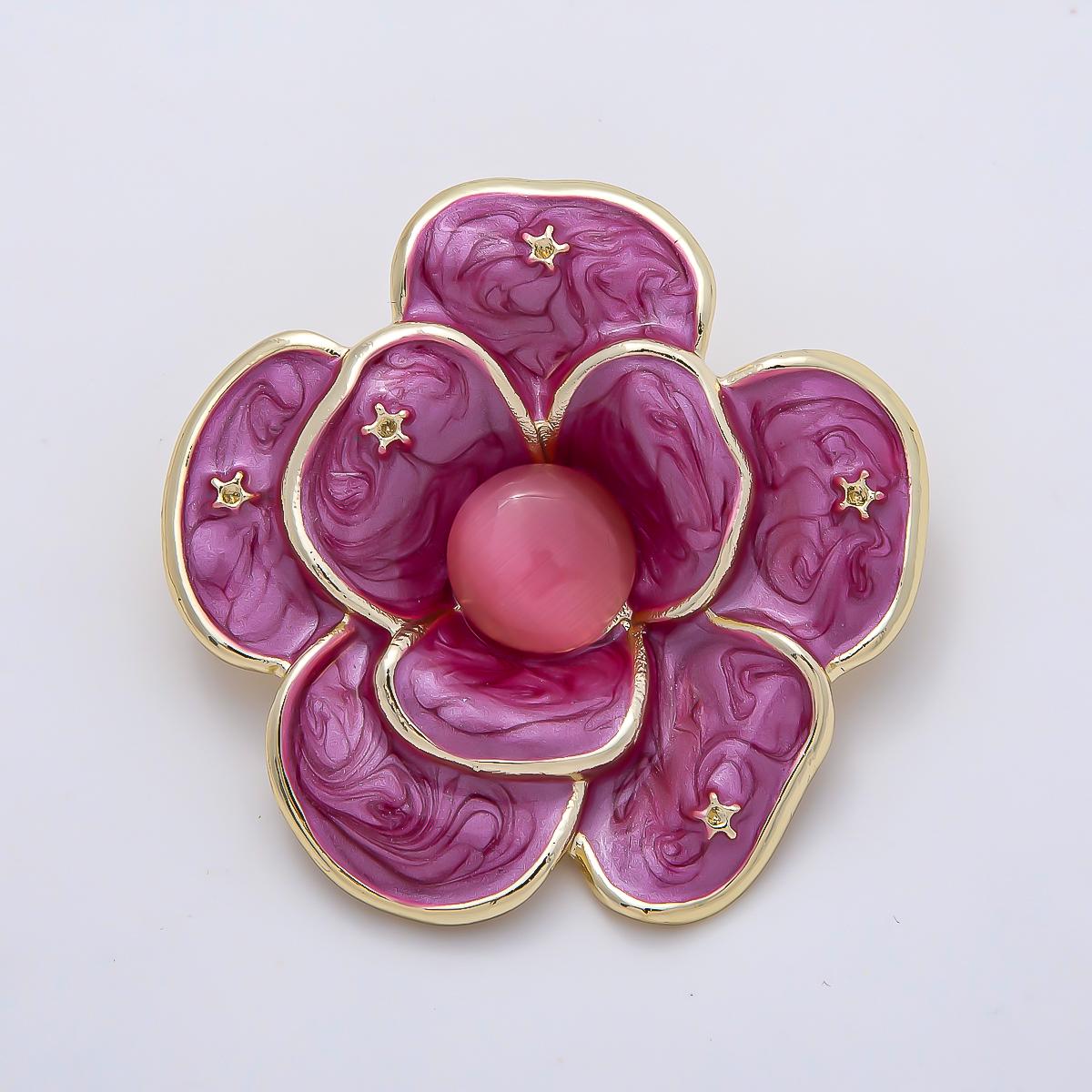 Gold 40mm Purple, White Glitter Enamel Star Flower Pin Brooch Vintage Style Jewelry Accessory for Coats Bags and Scarves | BH-150 BH-151