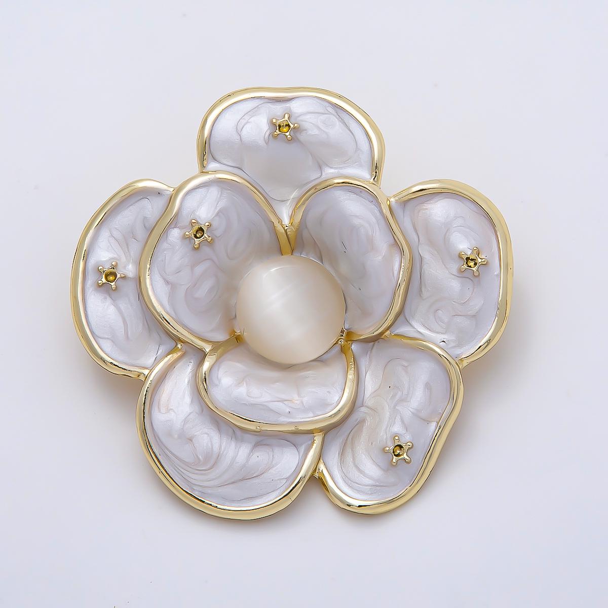 Gold 40mm Purple, White Glitter Enamel Star Flower Pin Brooch Vintage Style Jewelry Accessory for Coats Bags and Scarves | BH-150 BH-151