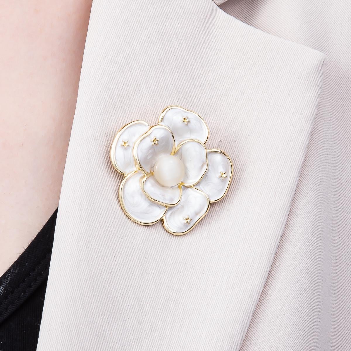 Gold 40mm Purple, White Glitter Enamel Star Flower Pin Brooch Vintage Style Jewelry Accessory for Coats Bags and Scarves | BH-150 BH-151