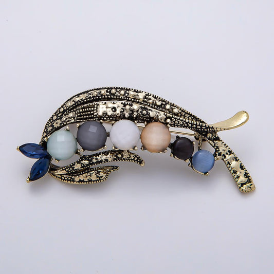Vintage Gold 25mm x 64mm Multicolor Rhinestone Curved Geometric Pin Brooch Coat Bags Scarves Elegant Jewelry Accessory | BH-00153