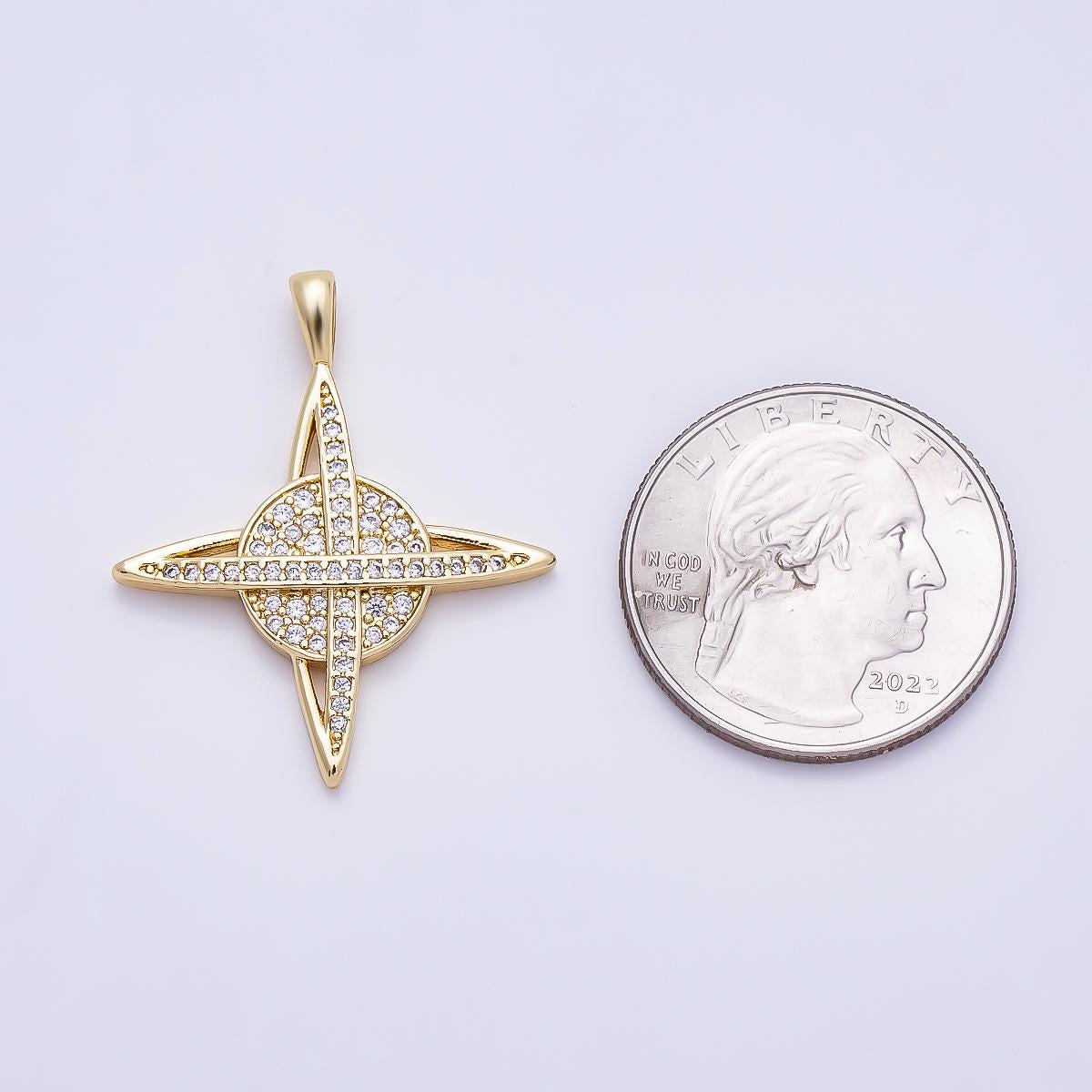 16K Gold Filled 33mm Micro Paved CZ Celtic Cross Saturn Pendant Star Celestial Charm Space Planet Jewelry Making Supplies | Charms-01312