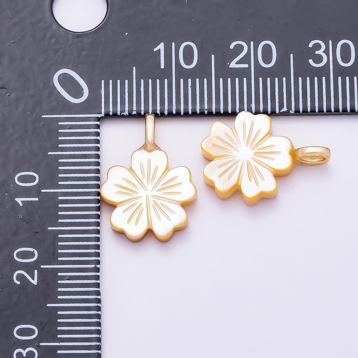 18K Gold Filled 17mm Shell Pearl Flower Snap Latch Pendant Carved White Clover Cherry Blossom Charm Latched Hinged Bail | Charms-01322