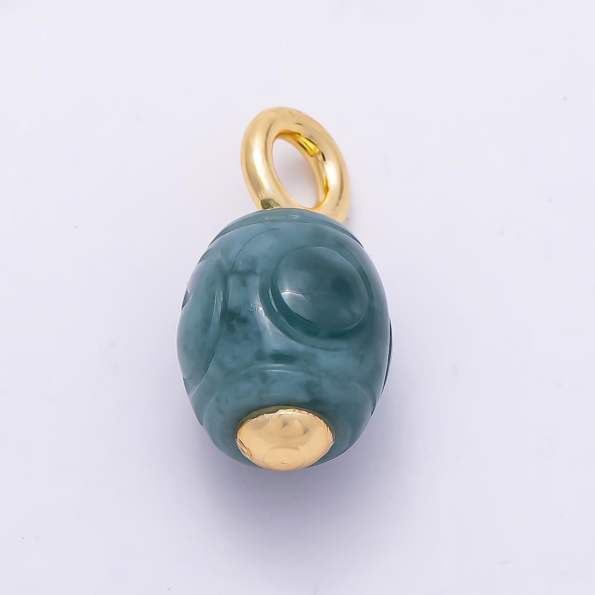 18k Gold Filled 22mm Carved Green Jade Lantern Floating Bead Pendant DIY Jewelry Making Supply custom Necklace & Earrings | CHARMS-01319