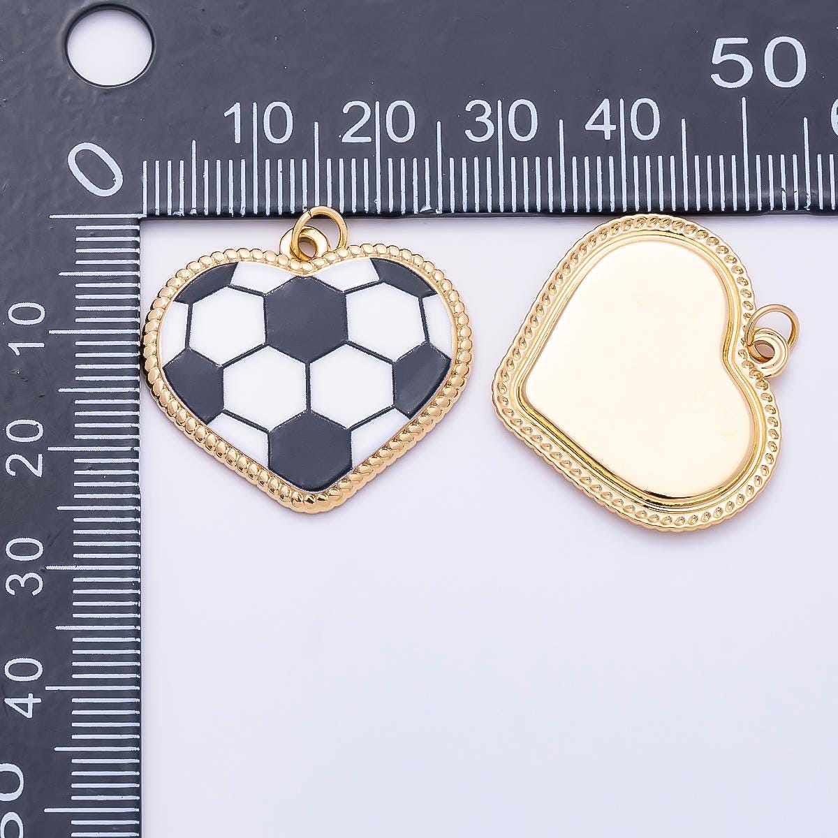 Gold Stainless Steel 25mm Tennis, Baseball, Soccer Enamel Bezel Heart Charm Game Day Team Jewelry Making Supplies Necklace | Charms-01335