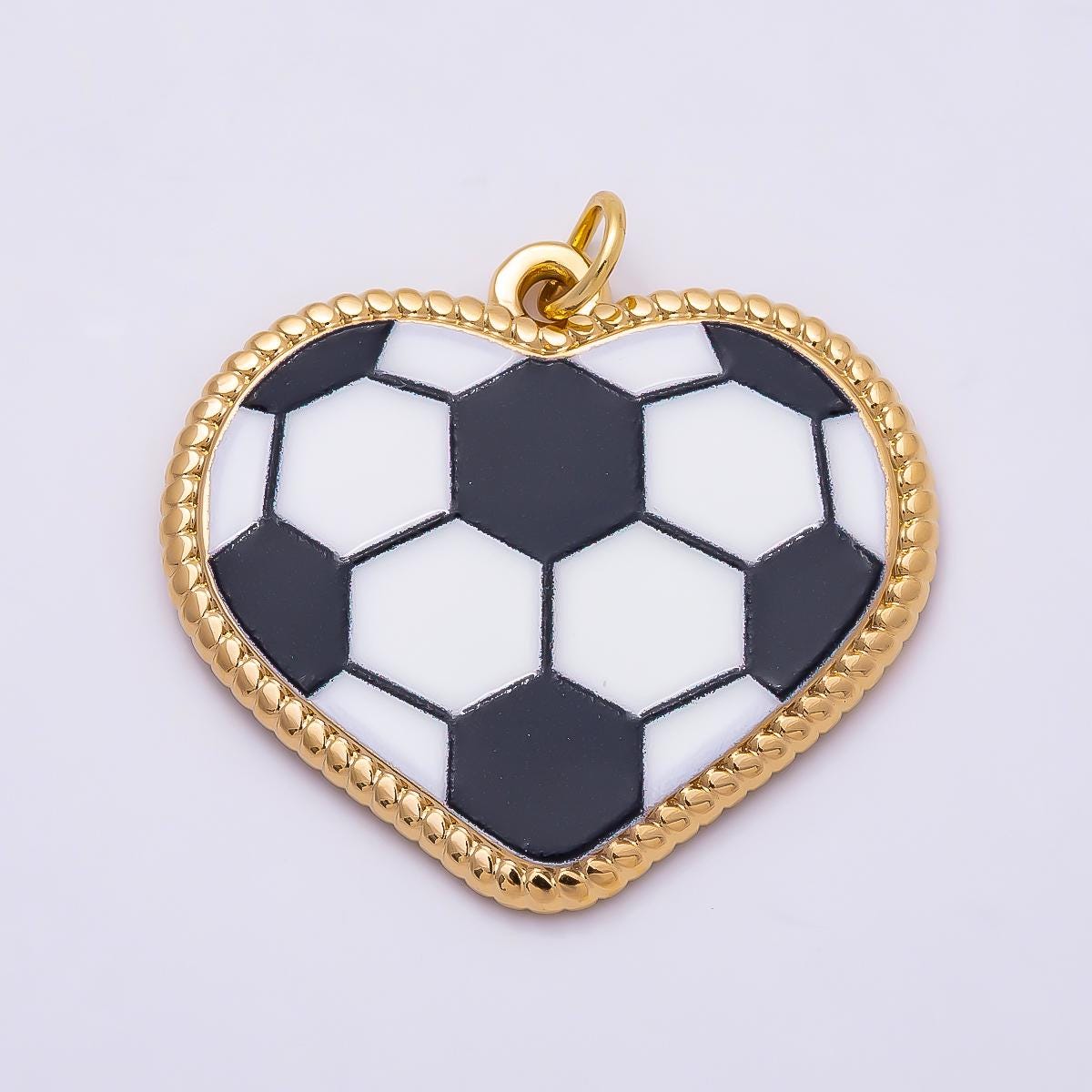 Gold Stainless Steel 25mm Tennis, Baseball, Soccer Enamel Bezel Heart Charm Game Day Team Jewelry Making Supplies Necklace | Charms-01335