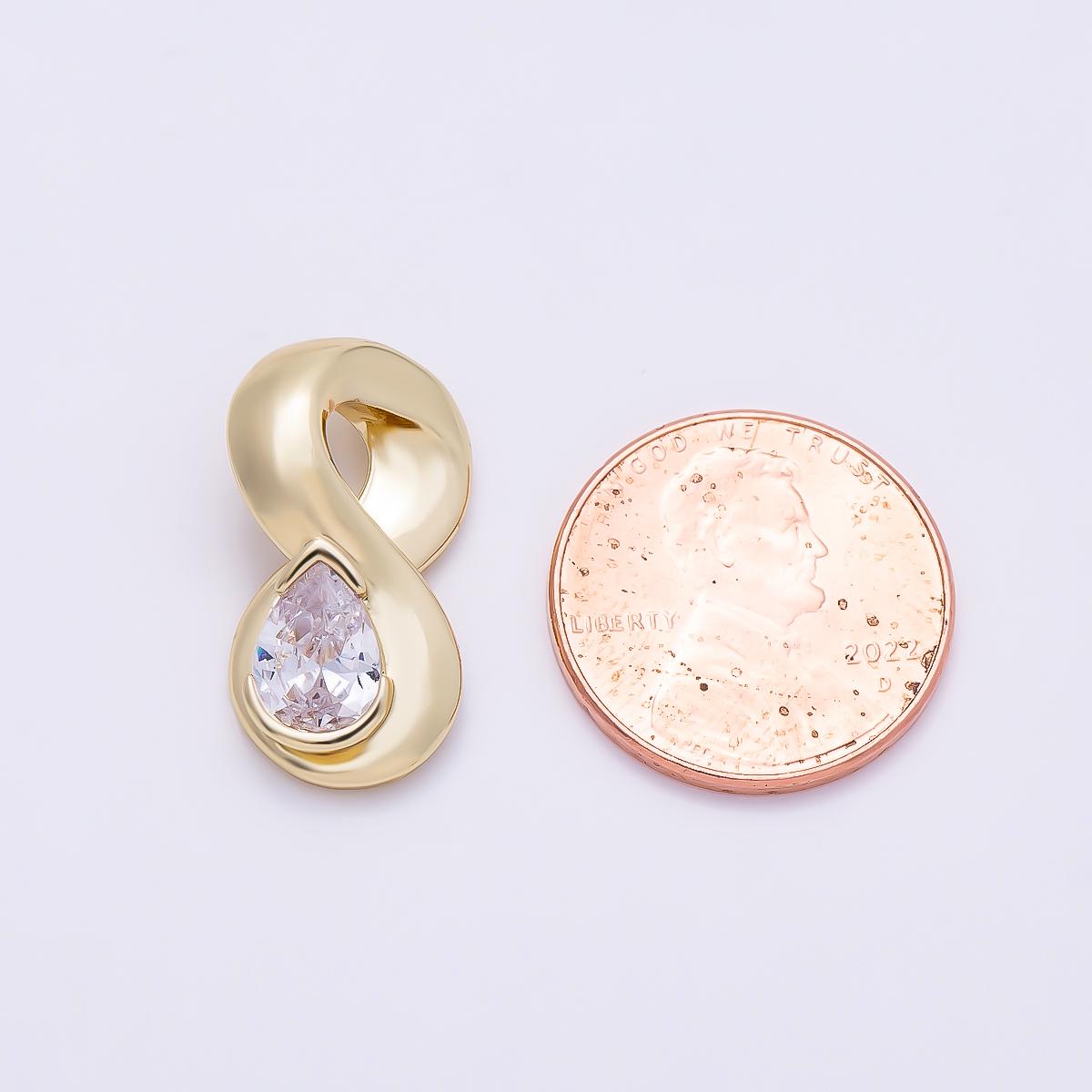16K Gold Filled 21mm Clear CZ Teardrop Curved Slide Charm Sculptural Infinity Pendant Modern Organic Jewelry Supply | Charms-01314