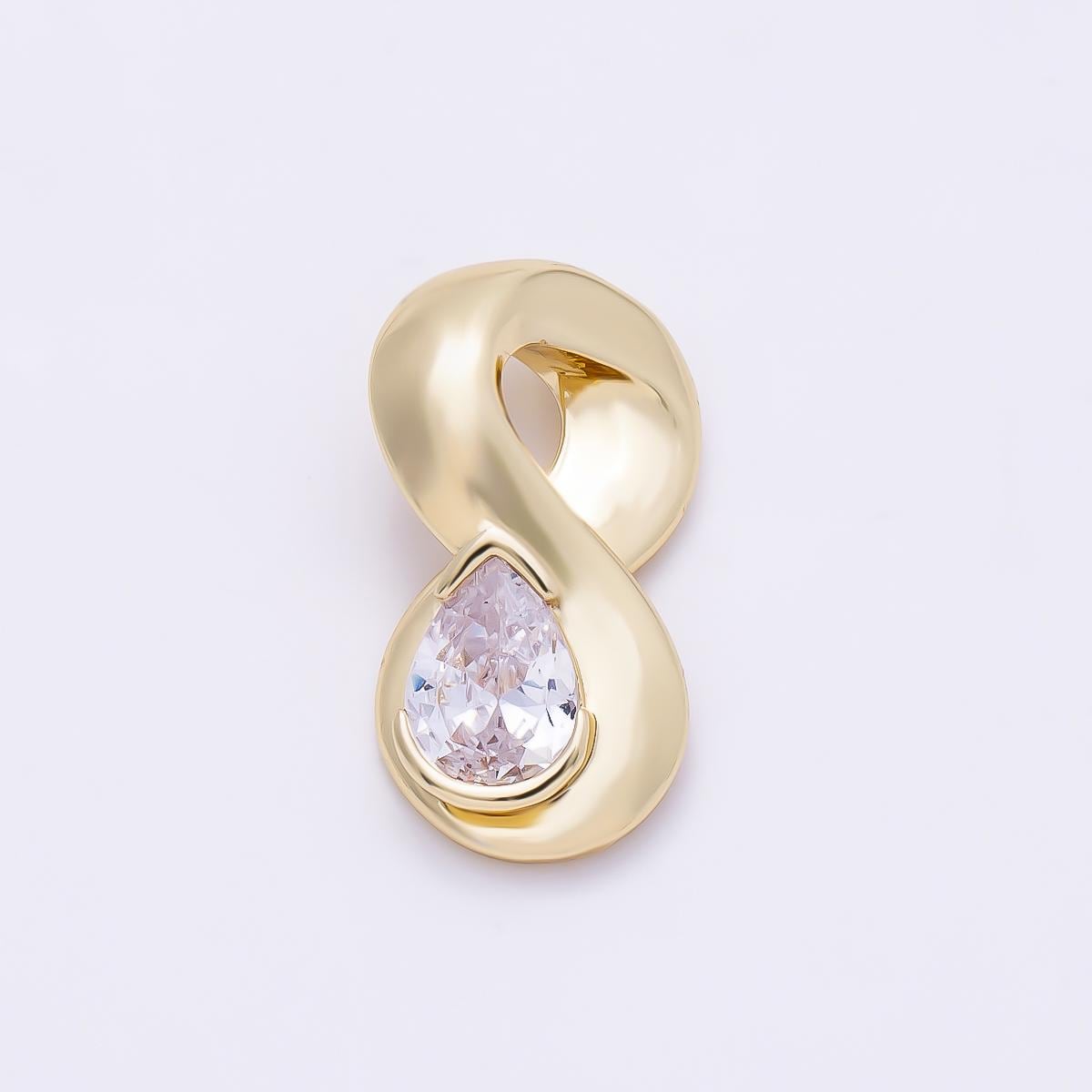 16K Gold Filled 21mm Clear CZ Teardrop Curved Slide Charm Sculptural Infinity Pendant Modern Organic Jewelry Supply | Charms-01314