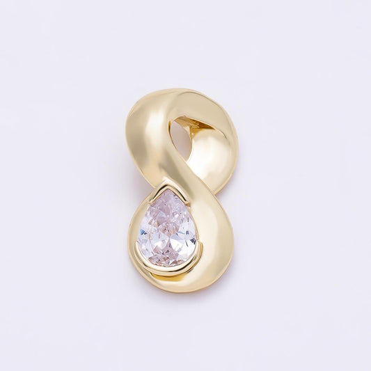 16K Gold Filled 21mm Clear CZ Teardrop Curved Slide Charm Sculptural Infinity Pendant Modern Organic Jewelry Supply | Charms-01314