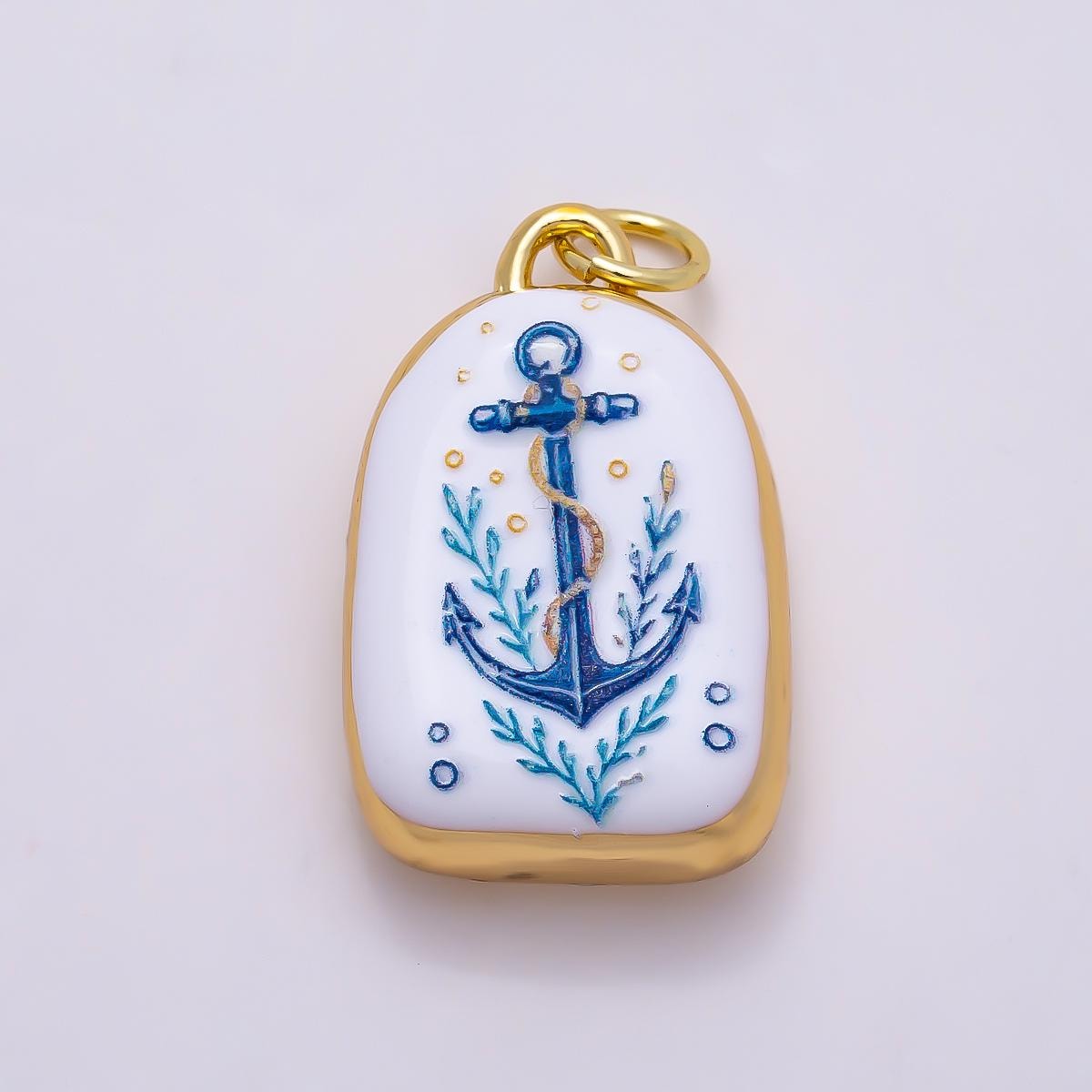 16k Gold Filled 21mm Ceramic Style Blue & White Enamel Nautical Marine Charms Turtle Seahorse Starfish Pendant Jewelry Supply | CHARMS-01280