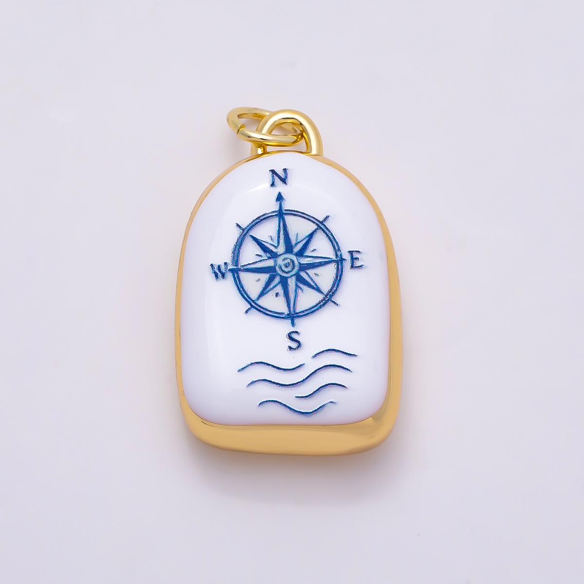 16k Gold Filled 21mm Ceramic Style Blue & White Enamel Nautical Marine Charms Turtle Seahorse Starfish Pendant Jewelry Supply | CHARMS-01280