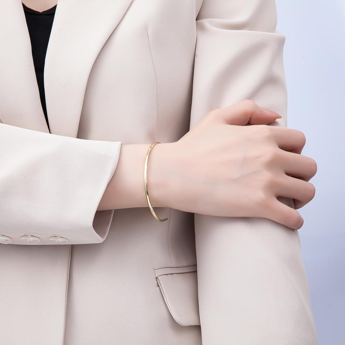 18K Gold Filled Thin Minimalist Half Cuff Bracelet- Half Bracelet Finding for Bangle Supply WA-4459