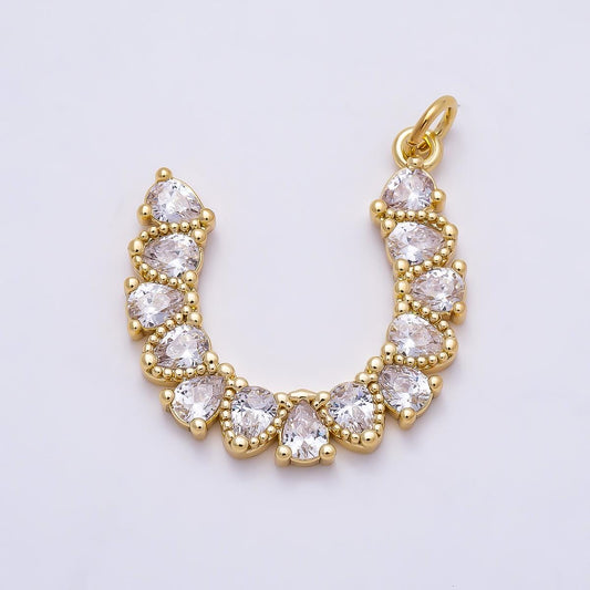 16K Gold Filled 24mm Clear CZ Teardrop Horseshoe Charm Lucky U-Shape Pendant Jewelry Gift for Her DIY Necklace Making Supply | Charms-01350