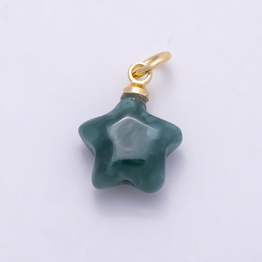 18K Gold Filled 14.5mm Green Aventurine Gemstone Celestial Star Charm Puffy Celestial Crystal Necklace Gift Her DIY Jewelry | Charms-01346