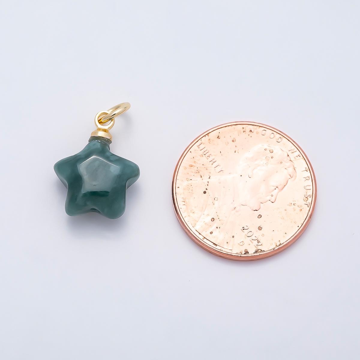 18K Gold Filled 14.5mm Green Aventurine Gemstone Celestial Star Charm Puffy Celestial Crystal Necklace Gift Her DIY Jewelry | Charms-01346