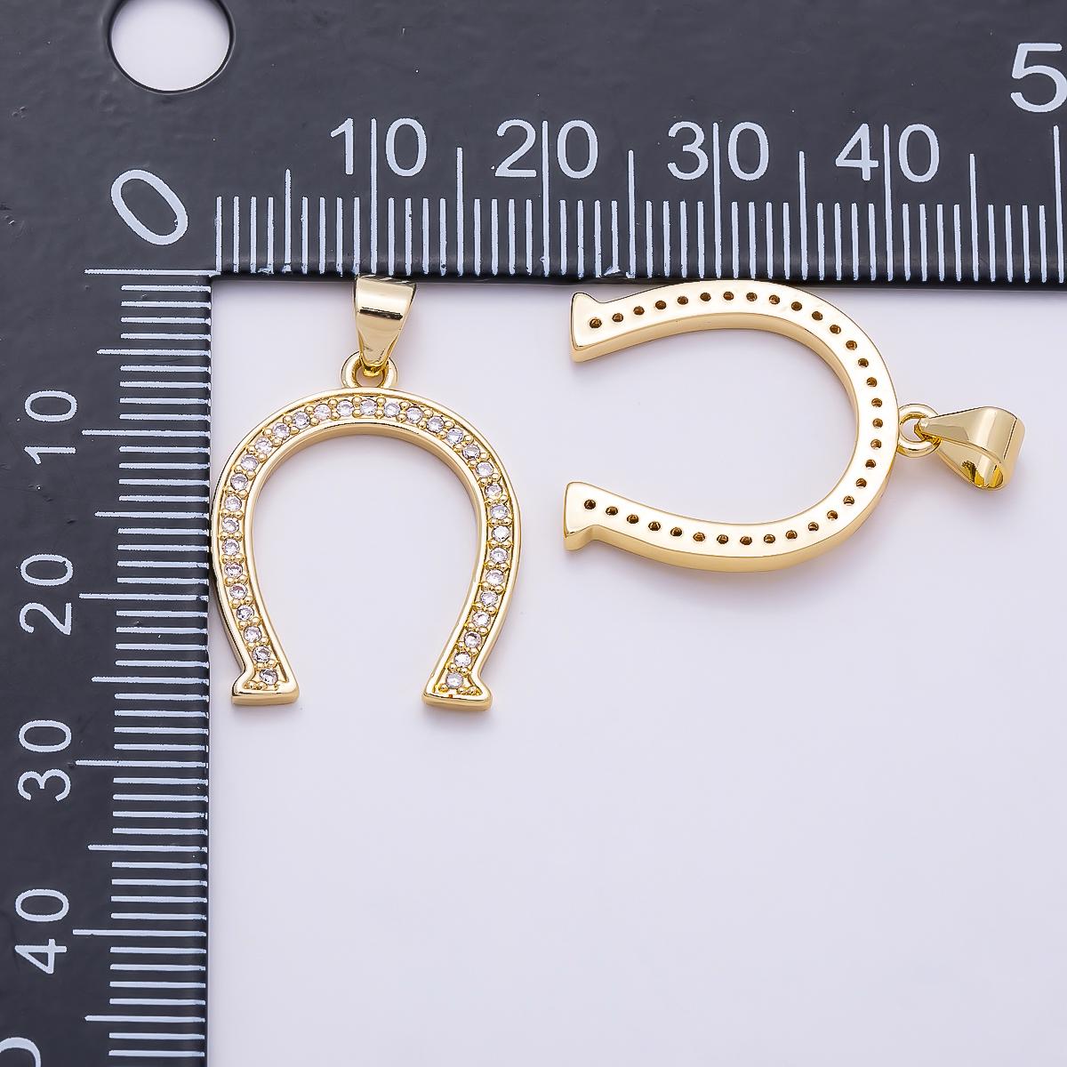 16K Gold Filled 22mm Micro Paved CZ Horseshoe Pendant Lucky Western Charm for Necklace Equestrian Jewelry Gift for Her | Charms-01351