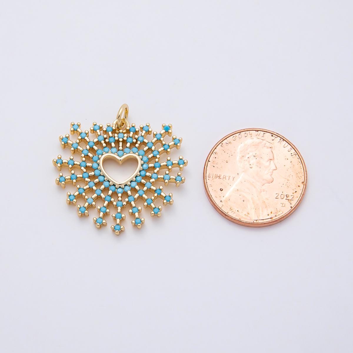 16k Gold Filled 23mm Turquoise Heart Starburst Charm Open Sunray Love Pendant Romantic Jewelry Making Boho Necklace DIY Supply| CHARMS-01099