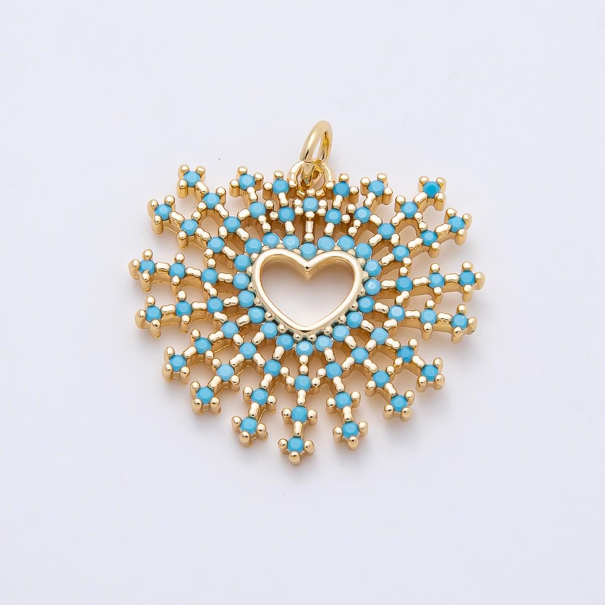 16k Gold Filled 23mm Turquoise Heart Starburst Charm Open Sunray Love Pendant Romantic Jewelry Making Boho Necklace DIY Supply| CHARMS-01099