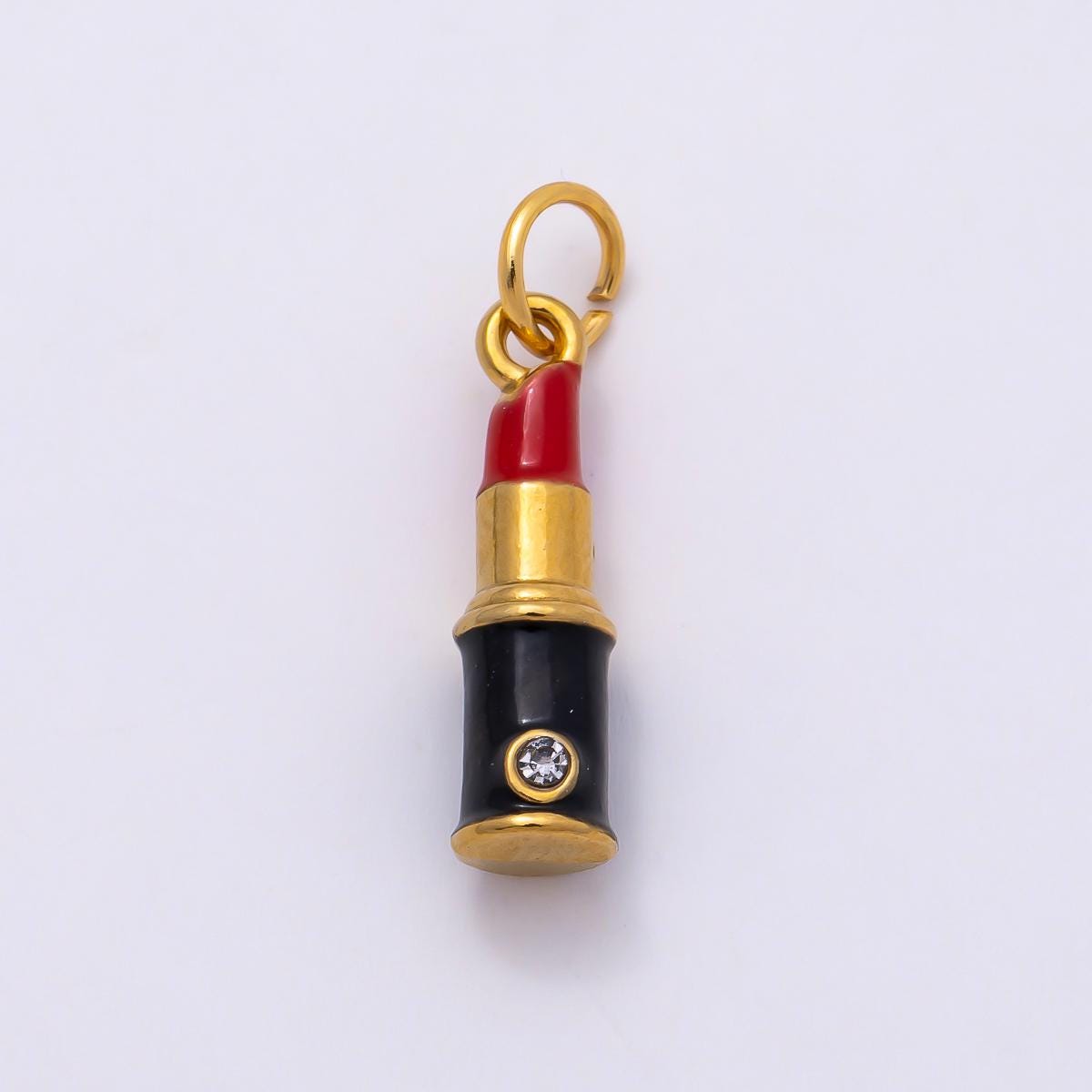 PVD Stainless Steel 17mm Red Lipstick Enamel Charm Makeup Glam Cosmetics Pendant DIY Jewelry Supply for custom Necklace | Charms-01166