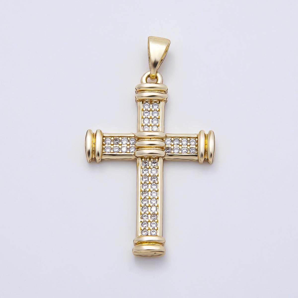 14k Gold Filled 33mm Religious CZ Pave Large Cross Pendant Crucifix Charm Necklace Making DIY Confirmation Jewelry Supply | CHARMS-01165