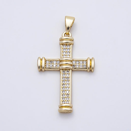 14k Gold Filled 33mm Religious CZ Pave Large Cross Pendant Crucifix Charm Necklace Making DIY Confirmation Jewelry Supply | CHARMS-01165