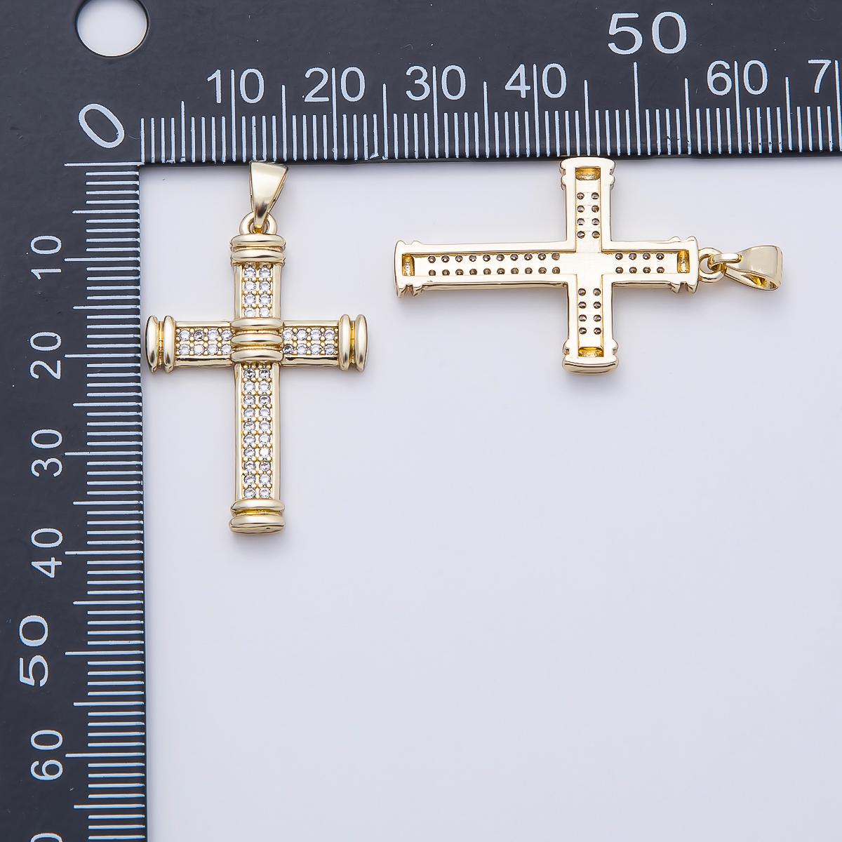 14k Gold Filled 33mm Religious CZ Pave Large Cross Pendant Crucifix Charm Necklace Making DIY Confirmation Jewelry Supply | CHARMS-01165