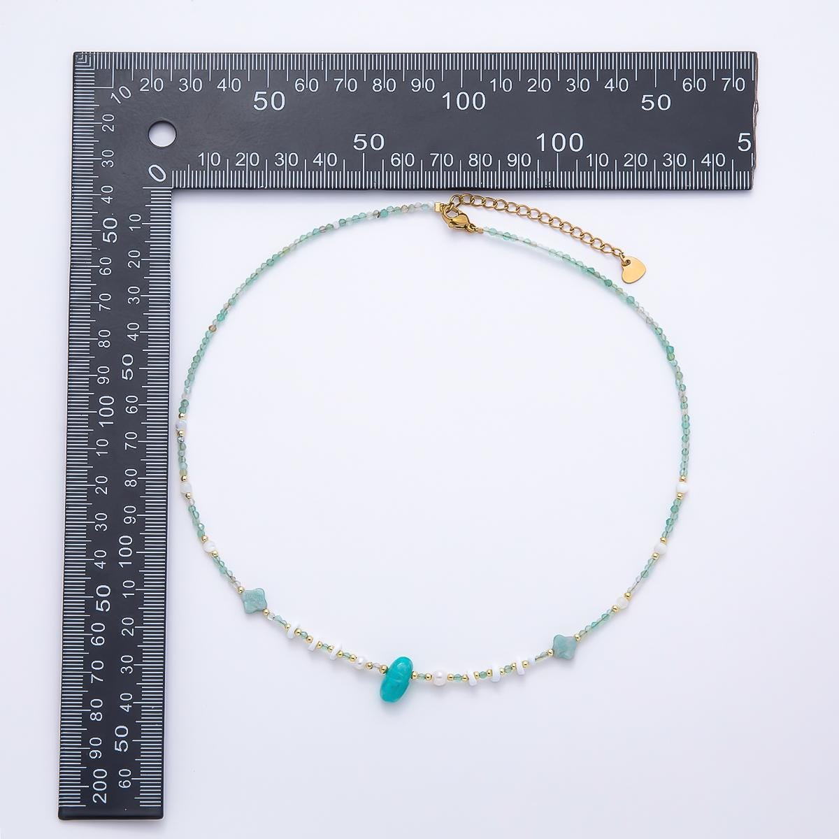 Natural Amazonite Beaded Necklace Handmade Dainty Summer Choker, Gold Accent Coastal Chic Jewelry Everyday Layering Necklace WA-4735
