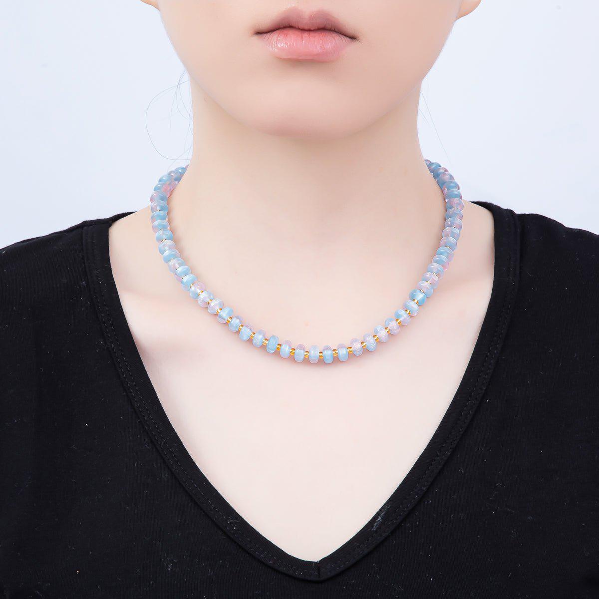 Stainless Steel 8mm Multicolor, Yellow, Blue, Orange, Pink, Green Glitter Rondelle 16in. Necklace + Extender Summer Jewelry Gift | WA-04549