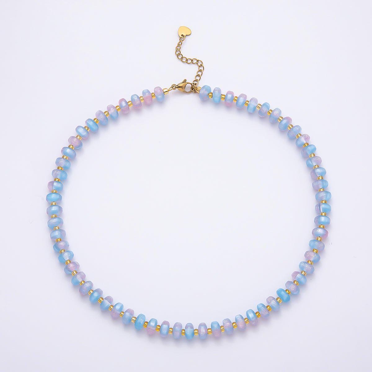 Stainless Steel 8mm Multicolor, Yellow, Blue, Orange, Pink, Green Glitter Rondelle 16in. Necklace + Extender Summer Jewelry Gift | WA-04549